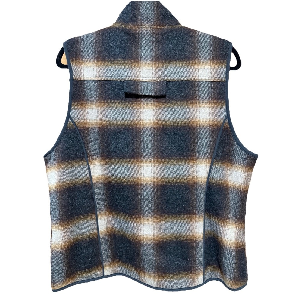 LL Bean Vest Womans Medium Brown Shadow Plaid‎ Wool Sherpa Fleece Lined Workwear - Picture 2 of 4